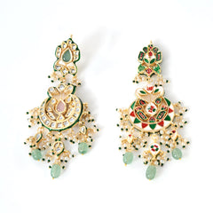 Multi Kundan Polki Chaandbaali Earrings