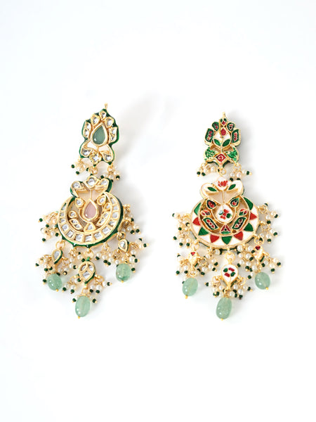 Multi Kundan Polki Chaandbaali Earrings