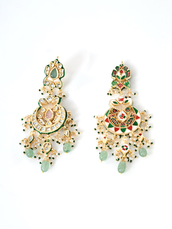 Multi Kundan Polki Chaandbaali Earrings