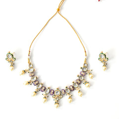Purple Kundan Polki Ethnic Necklace Set