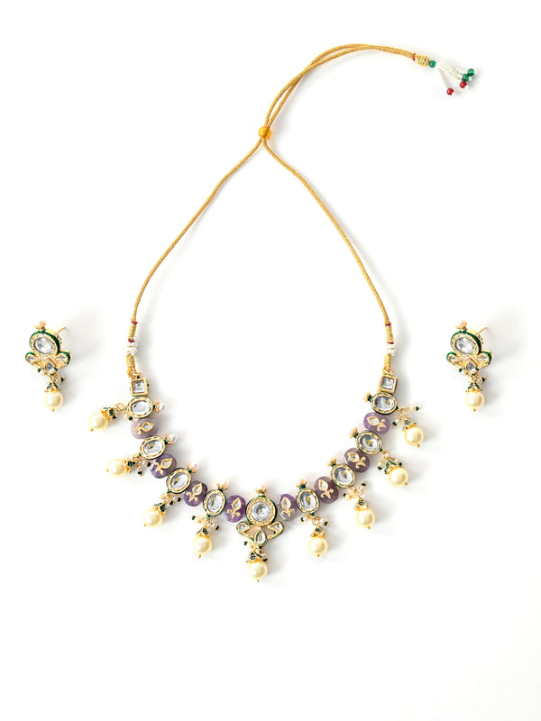 Purple Kundan Polki Ethnic Necklace Set