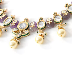 Purple Kundan Polki Ethnic Necklace Set
