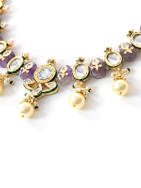 Purple Kundan Polki Ethnic Necklace Set