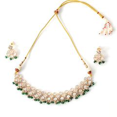 Green Minimal Gold Necklace Set