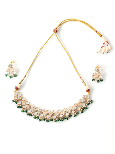 Green Minimal Gold Necklace Set