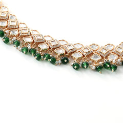 Green Minimal Gold Necklace Set