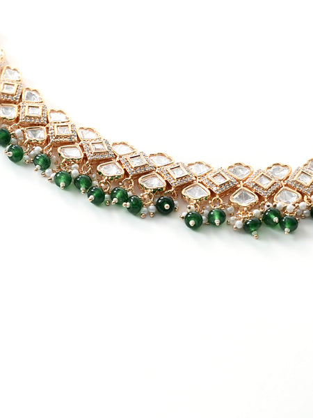 Green Minimal Gold Necklace Set