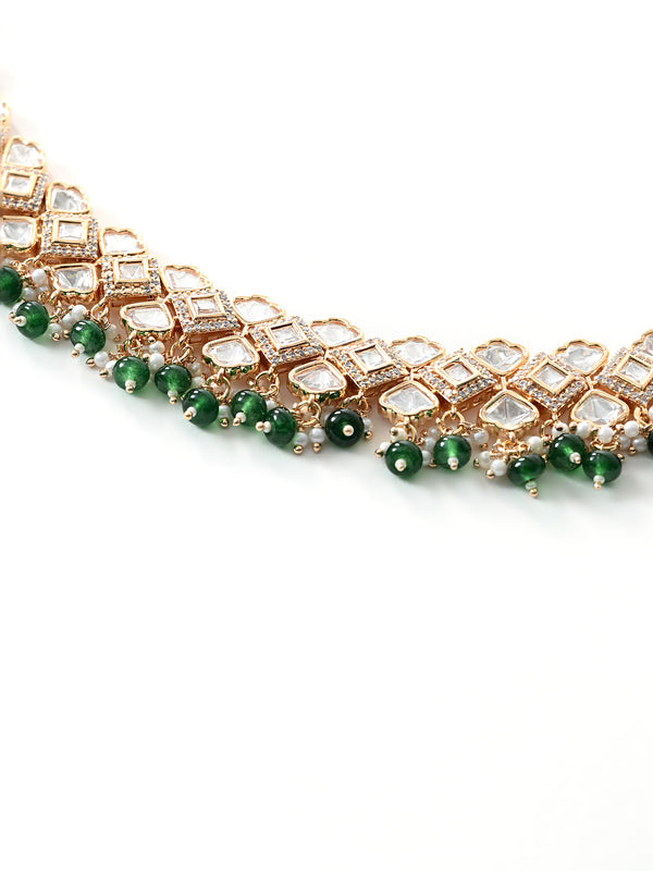 Green Minimal Gold Necklace Set