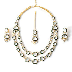 Green Long Bridal Necklace Set with Mangtika
