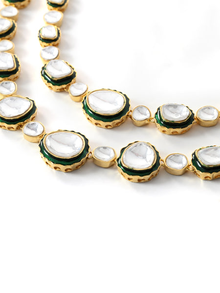Green Long Bridal Necklace Set with Mangtika