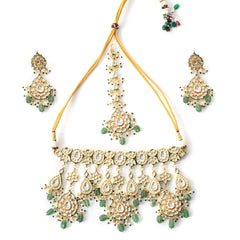Bridal Green Kundan Polki Choker Set (4 Pc)