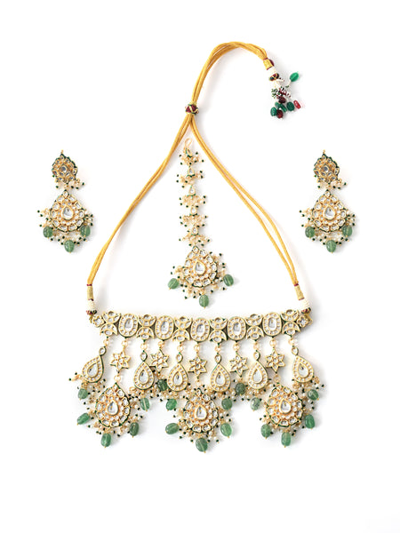 Bridal Green Kundan Polki Choker Set (4 Pc)