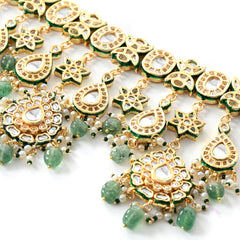 Bridal Green Kundan Polki Choker Set (4 Pc)