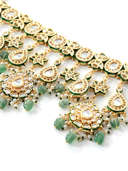 Bridal Green Kundan Polki Choker Set (4 Pc)