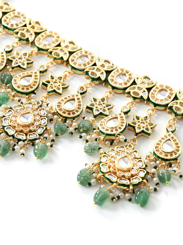 Bridal Green Kundan Polki Choker Set (4 Pc)