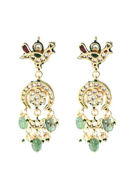 Green Kundan Polki Danglers (3cm)