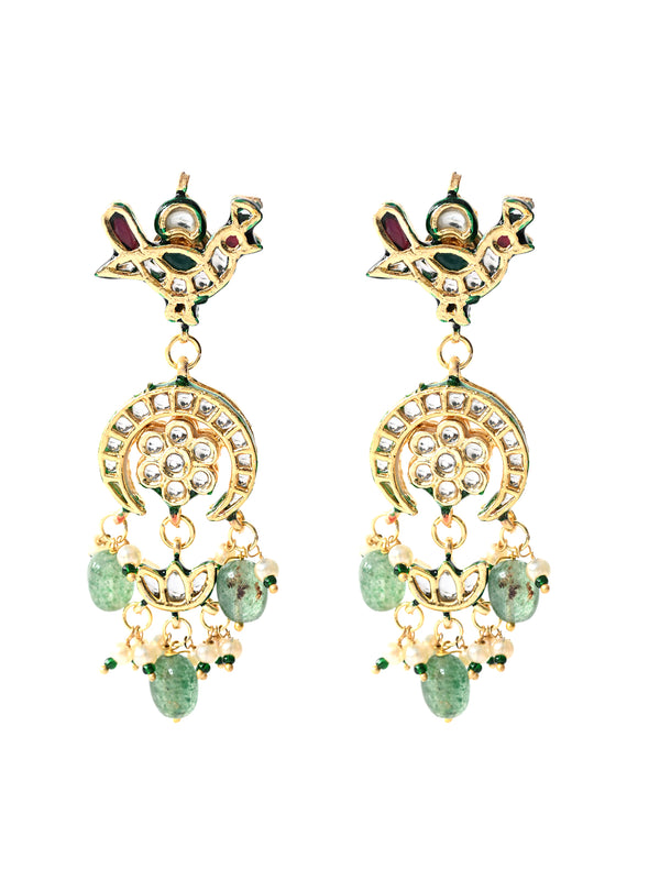 Green Kundan Polki Danglers (3cm)