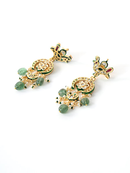 Green Kundan Polki Danglers (3cm)