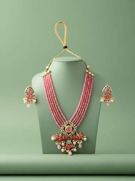Pink Statement Kundan Polki Necklace Set