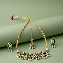 Green Bridal Choker Set with Mangtika