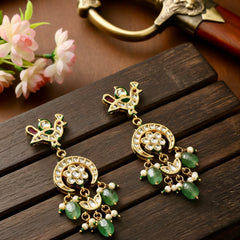 Green Kundan Polki Danglers (3cm)