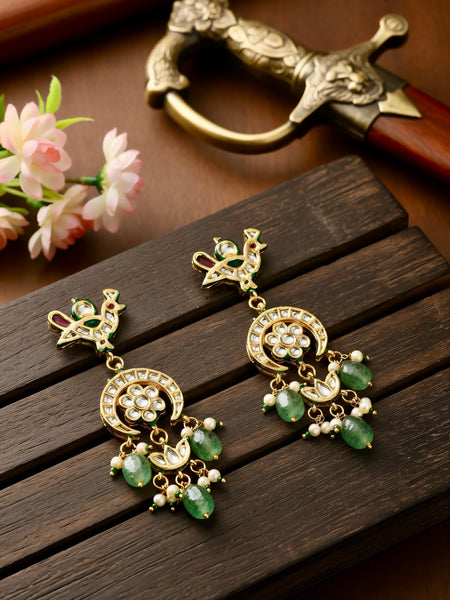 Green Kundan Polki Danglers (3cm)