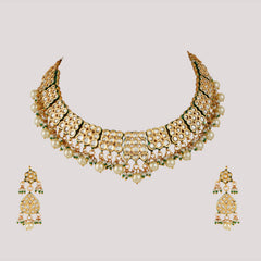 GOLD PLATED ETHNIC NECKLACE SET WITH EARINGS