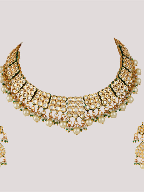 GOLD PLATED ETHNIC NECKLACE SET WITH EARINGS