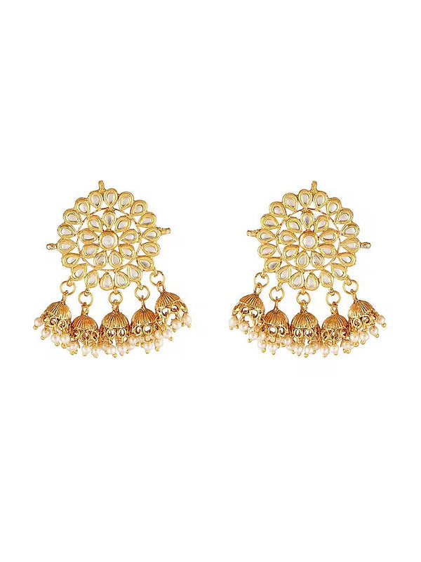 Gold Finish Kundan Polki Stud Earrings