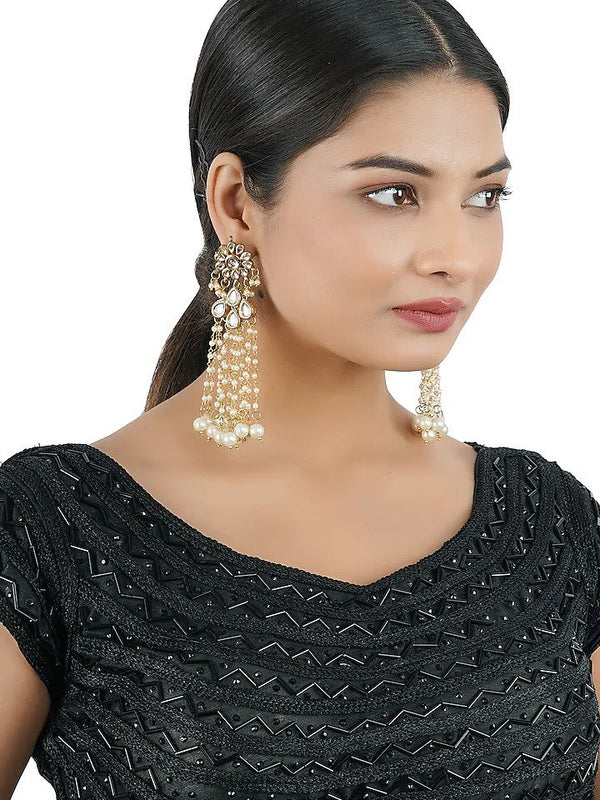 Gold Finish Dangler Earring With Kundan Polki