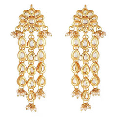 Gold Finish Kundan Polki Dangler Earrings In Mixed Metal