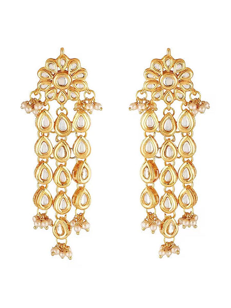 Gold Finish Kundan Polki Dangler Earrings In Mixed Metal
