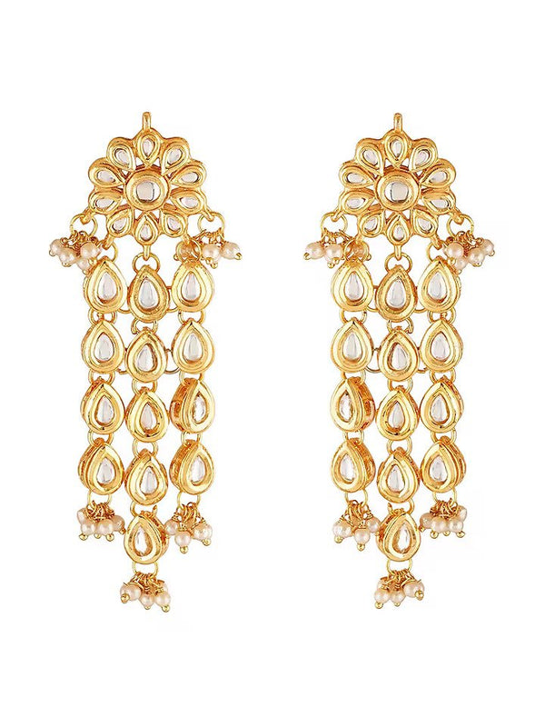 Gold Finish Kundan Polki Dangler Earrings In Mixed Metal
