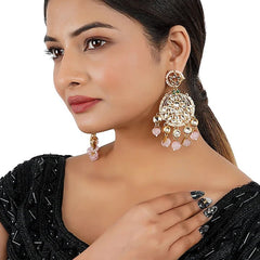 Gold Finish Chandbali Earrings With Kundan Polki