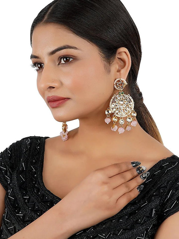 Gold Finish Chandbali Earrings With Kundan Polki