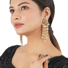 Gold Finish Kundan Polki Dangler Earrings In Mixed Metal
