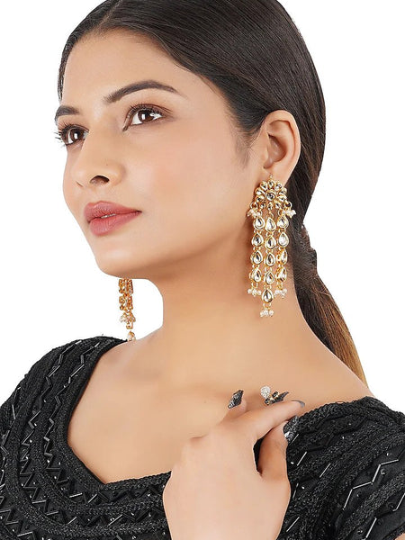 Gold Finish Kundan Polki Dangler Earrings In Mixed Metal