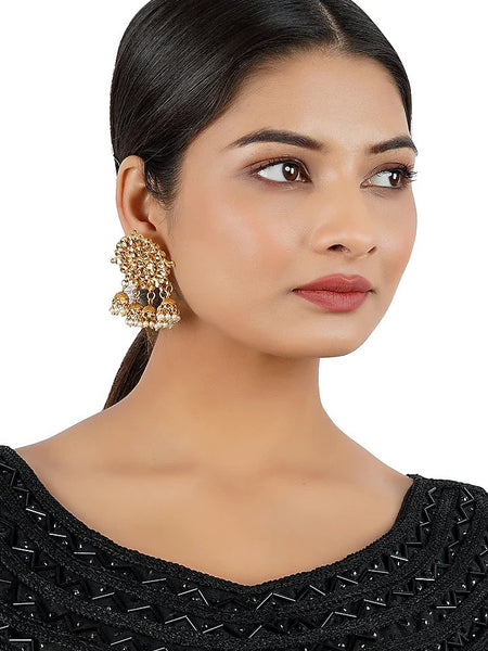 Gold Finish Kundan Polki Stud Earrings