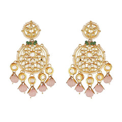 Gold Finish Chandbali Earrings With Kundan Polki