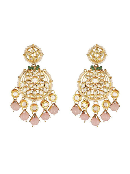 Gold Finish Chandbali Earrings With Kundan Polki