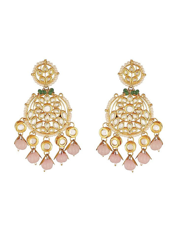 Gold Finish Chandbali Earrings With Kundan Polki