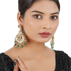 Gold Finish Kundan Chandbali Earrings In Mixed Metal