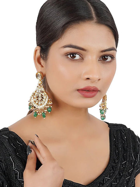 Gold Finish Kundan Chandbali Earrings In Mixed Metal