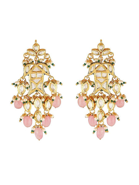 Gold Finish Kundan Polki Dangler Earrings