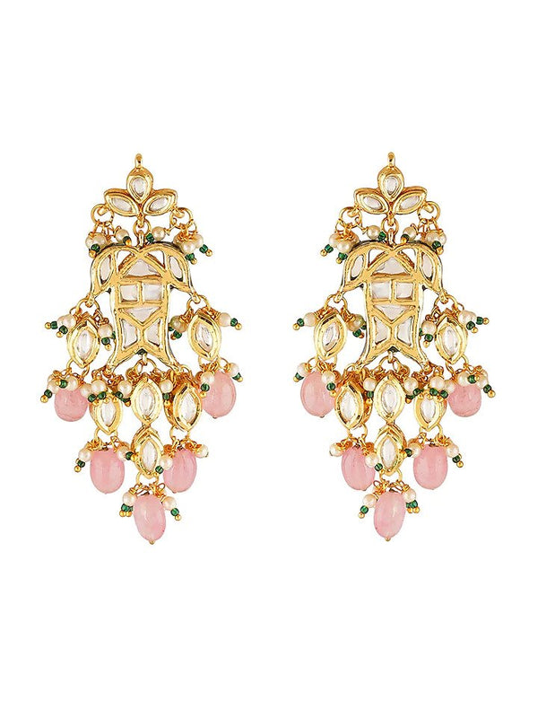 Gold Finish Kundan Polki Dangler Earrings