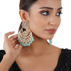 Gold Finish Dangler Chandbali Earrings With Kundan Polki
