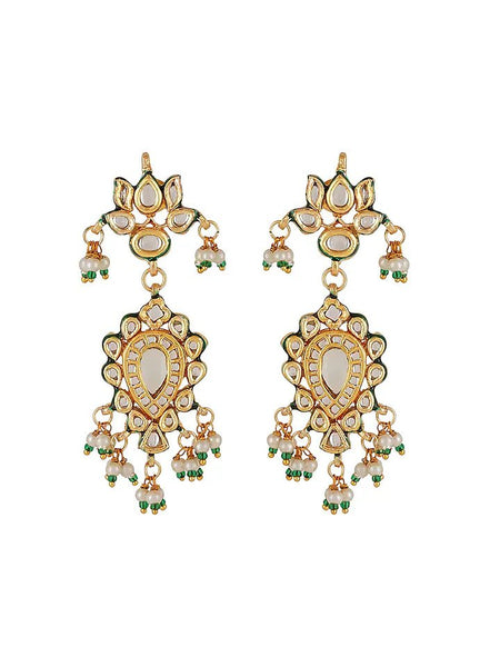 Gold Finish Kundan Polki & Pearl Long Necklace Set
