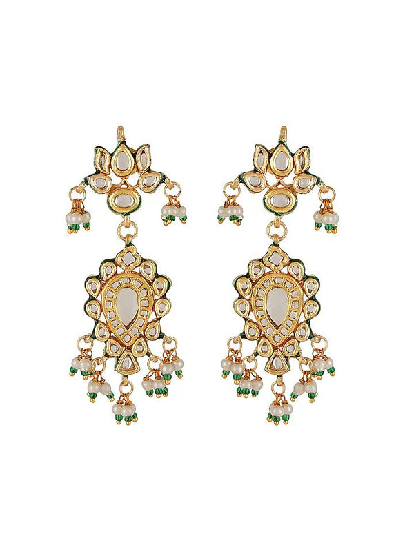 Gold Finish Kundan Polki & Pearl Long Necklace Set