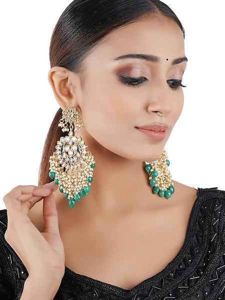 Gold Finish Chandbali Earrings With Pearls