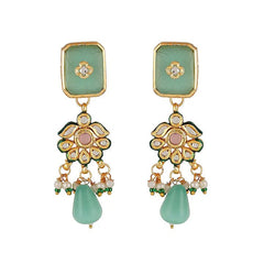 Gold Finish Kundan Polki & Turquoise Stone Choker Necklace Set